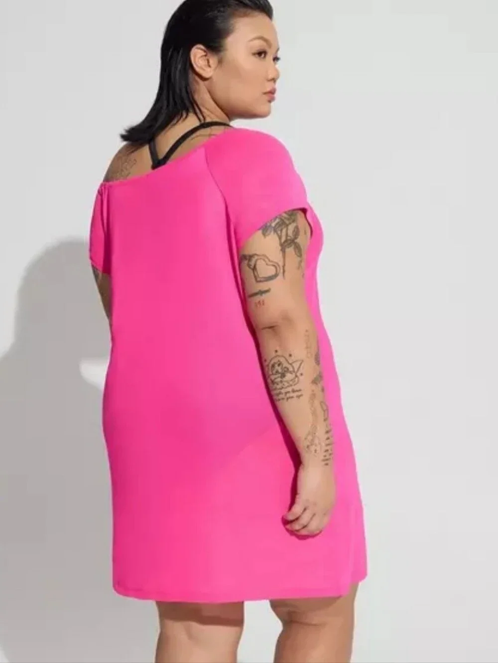Torrid Mesh Off-Shoulder Coverup Dress Size 2 Color Pink Glo (Fuchsia) EUC
